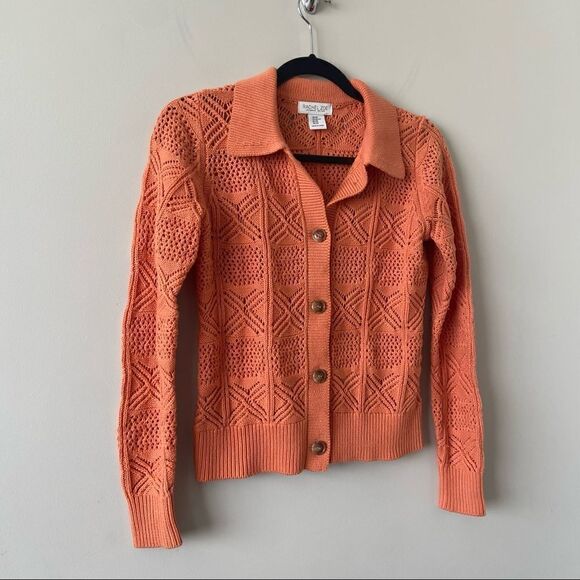 Rachel Zoe-Creamsicle Orange Button Front Knit Cardigan - Picture 4 of 7